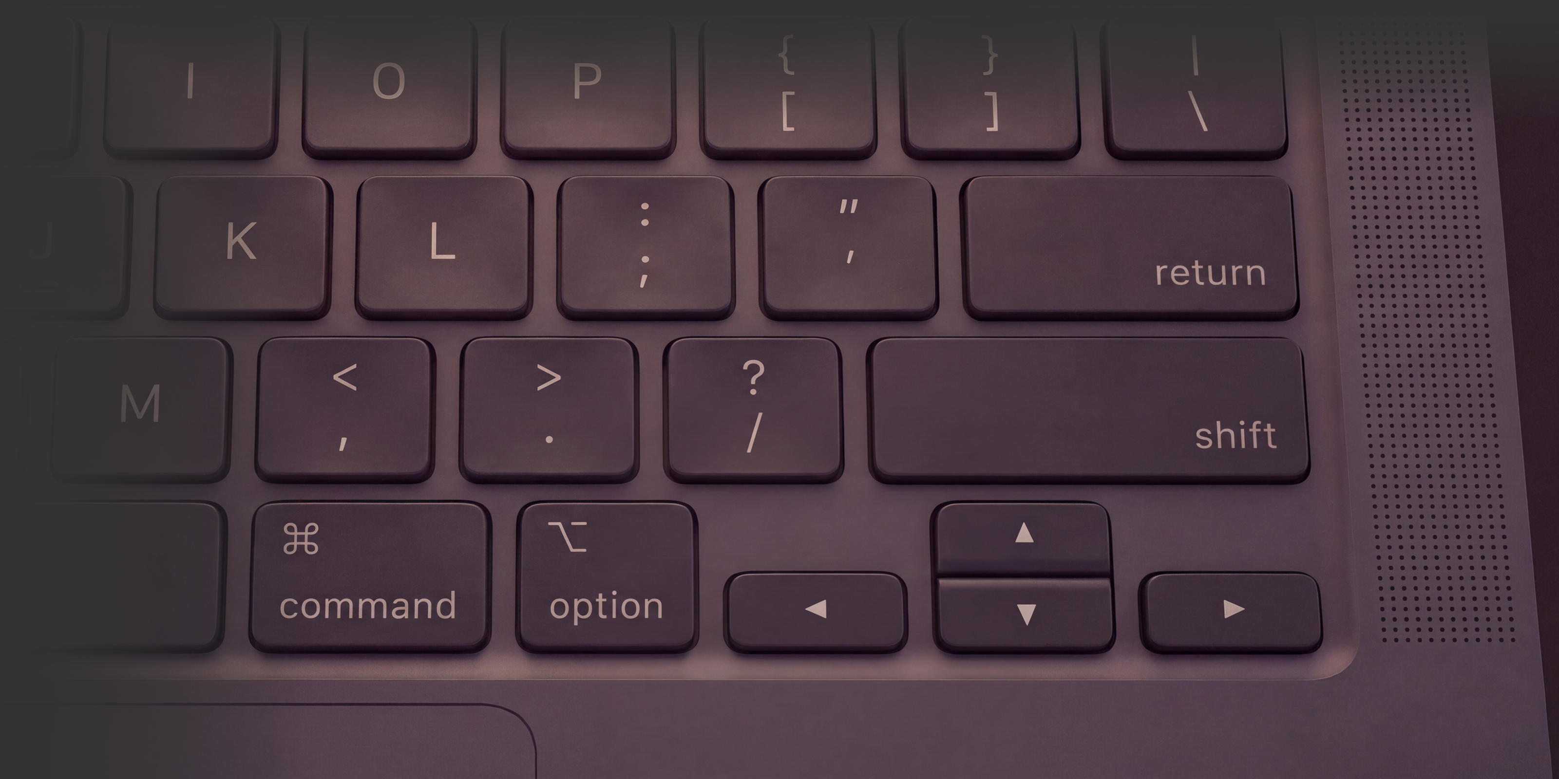 The right side of a Mac keyboard. The right Option key is the default SpokenKey hotkey.